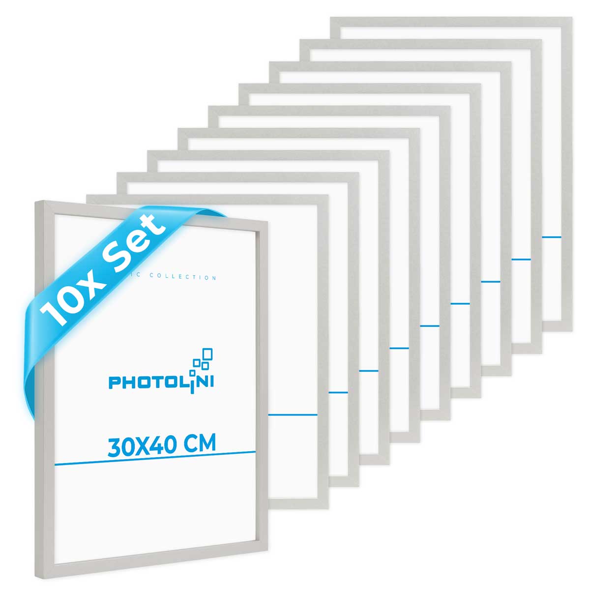 Photolini 10er Set Poster-Bilderrahmen 30x40 cm Modern Silber aus MDF mit Acrylglas Letzte 3 Tage