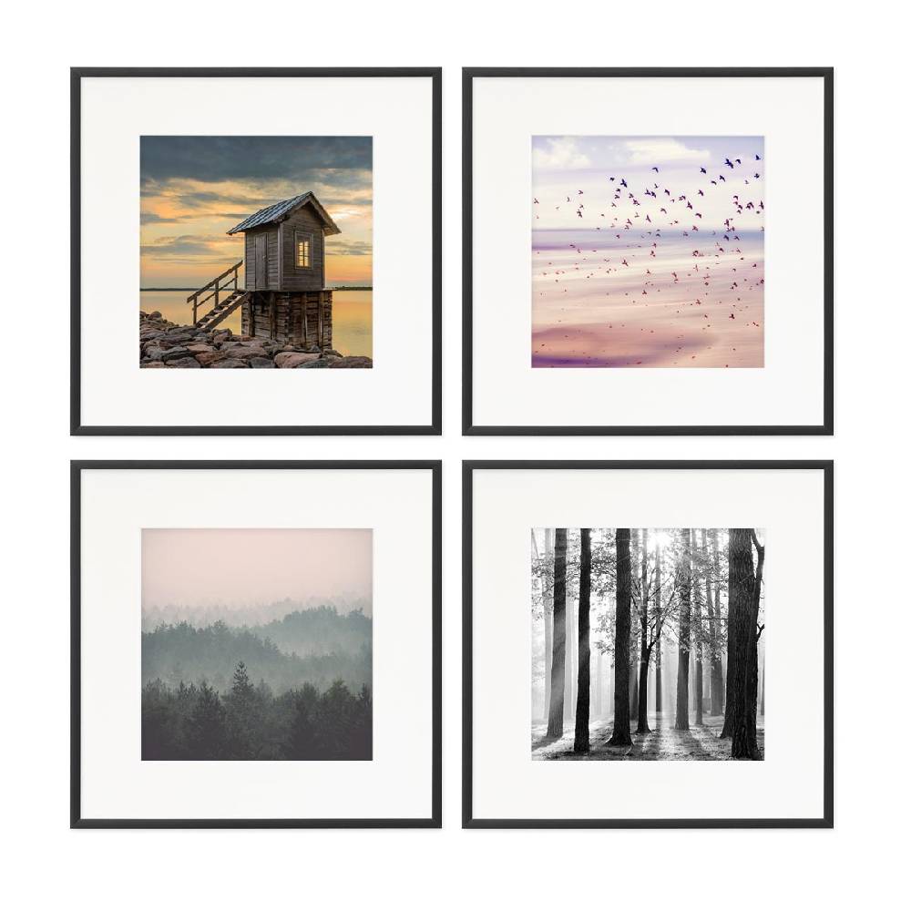 Photolini 4er Set Alu-Bilderrahmen 30x30 cm Schwarz Modern mit Passepartout 20x20 cm JETZT KAUFEN