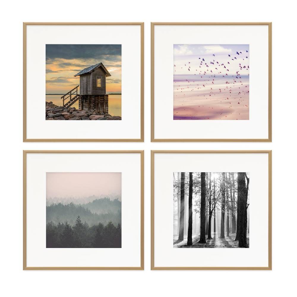 Photolini 4er Set Alu-Bilderrahmen 30x30 cm Gold Modern mit Passepartout 20x20 cm Neueste Stile