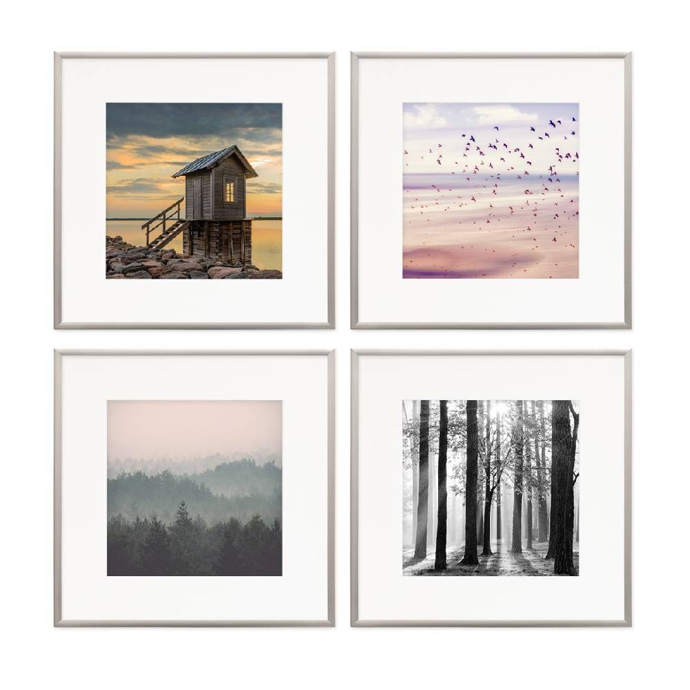 Photolini 4er Set Alu-Bilderrahmen 30x30 cm Silber Modern mit Passepartout 20x20 cm Letzte 2 Tage