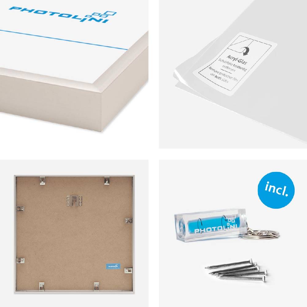 Photolini 4er Set Alu-Bilderrahmen 30x30 cm Silber Modern mit Passepartout 20x20 cm Letzte 2 Tage
