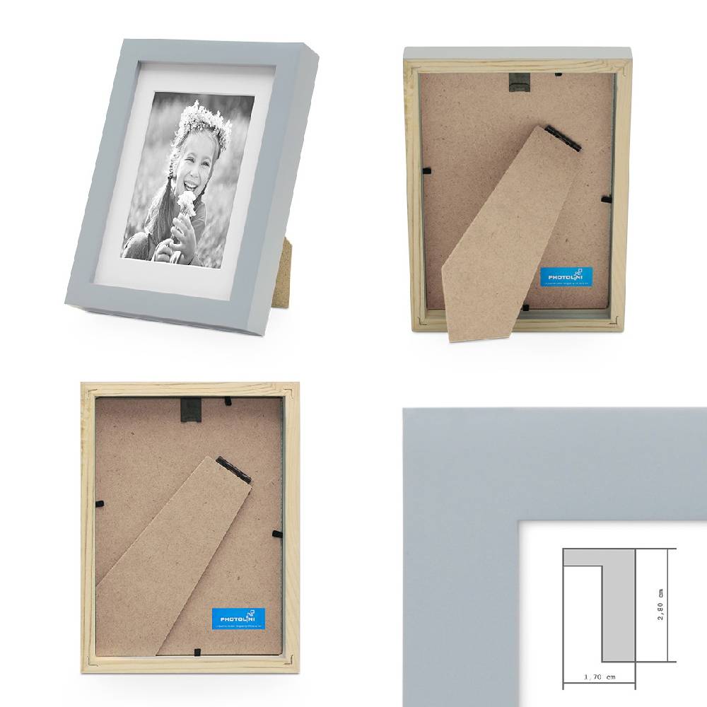 Photolini Bilderrahmen Echtholz Grau 10x15 cm mit Passepartout 7x9 cm, Glas Super Rabatt