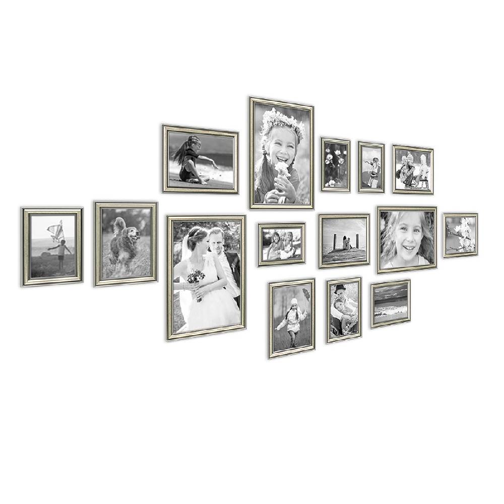 Photolini 15er Bilderrahmen-Set Silber Barock Antik aus Kunststoff Kostenloser Versand international