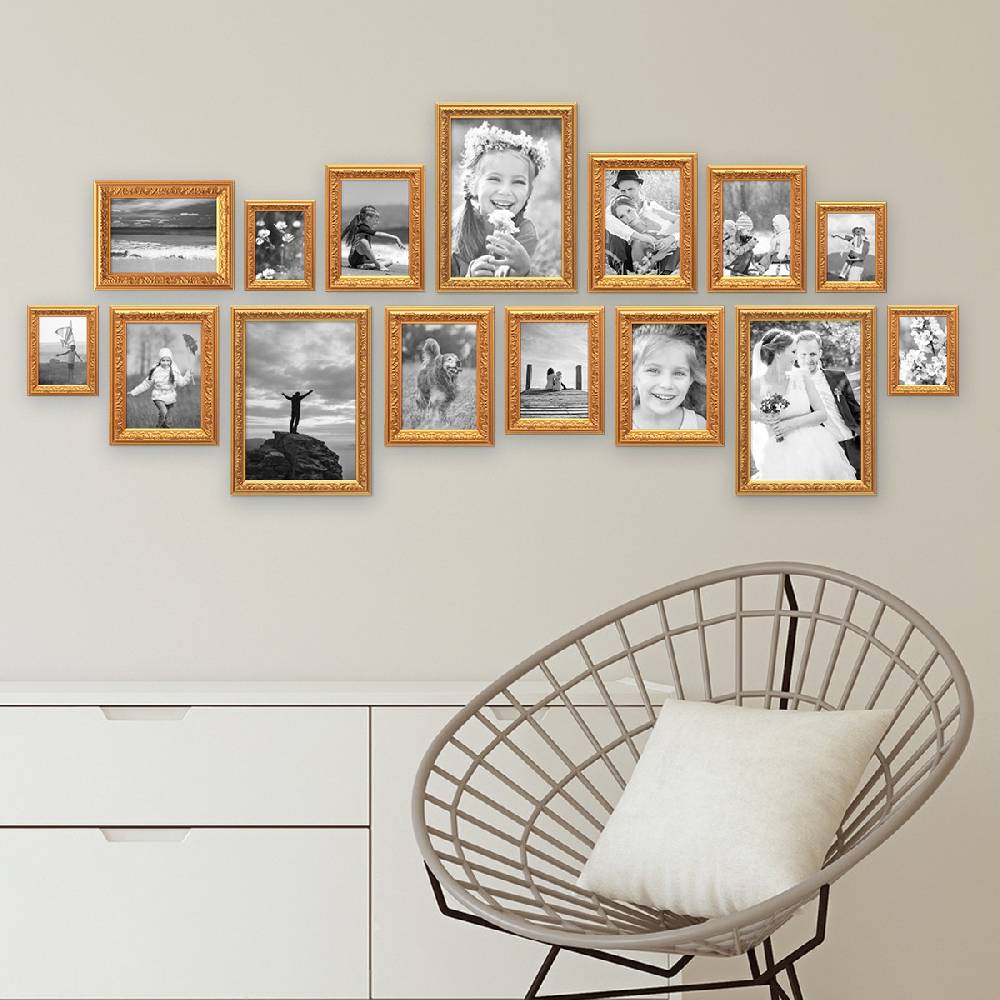 Photolini 15er Bilderrahmen-Set Ornamente Gold Nostalgie Speichern exportieren
