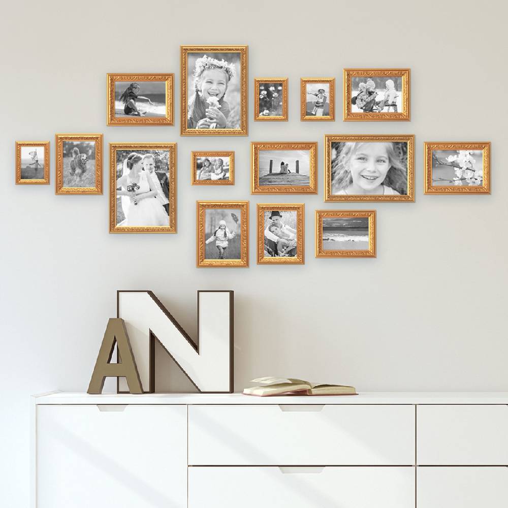 Photolini 15er Bilderrahmen-Set Ornamente Gold Nostalgie Speichern exportieren