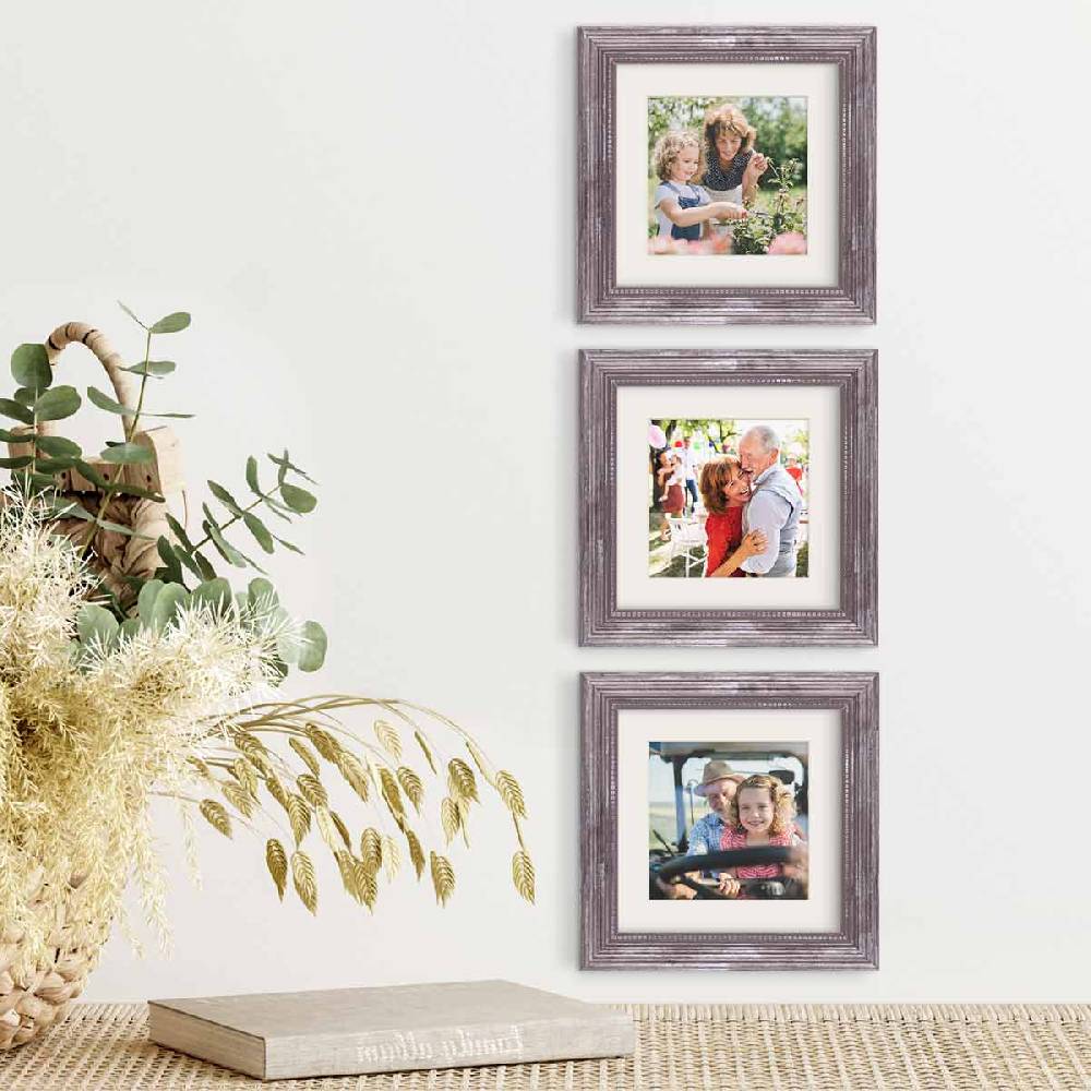 Photolini 3er Bilderrahmen-Set Silber Barock Antik 20x20 cm mit Passepartout Black Friday Preise