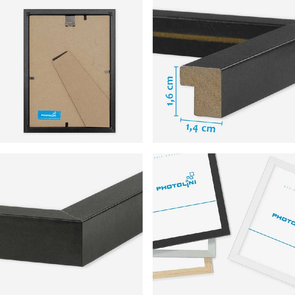 Photolini 4er Set MDF-Bilderrahmen Modern Schwarz mit Bilderleiste 50% Rabatt für begrenzte Zeit