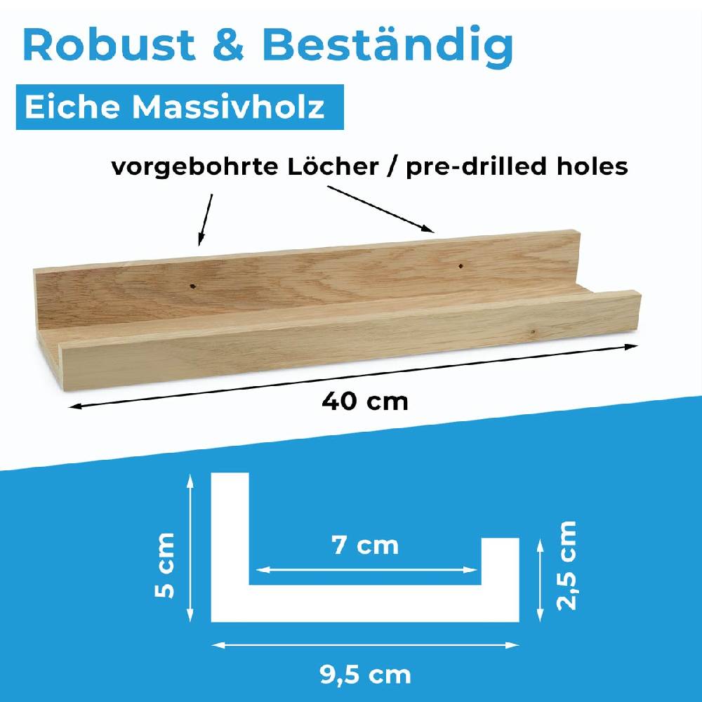 Photolini Bilderleiste Eiche Massiv 40 cm 2025