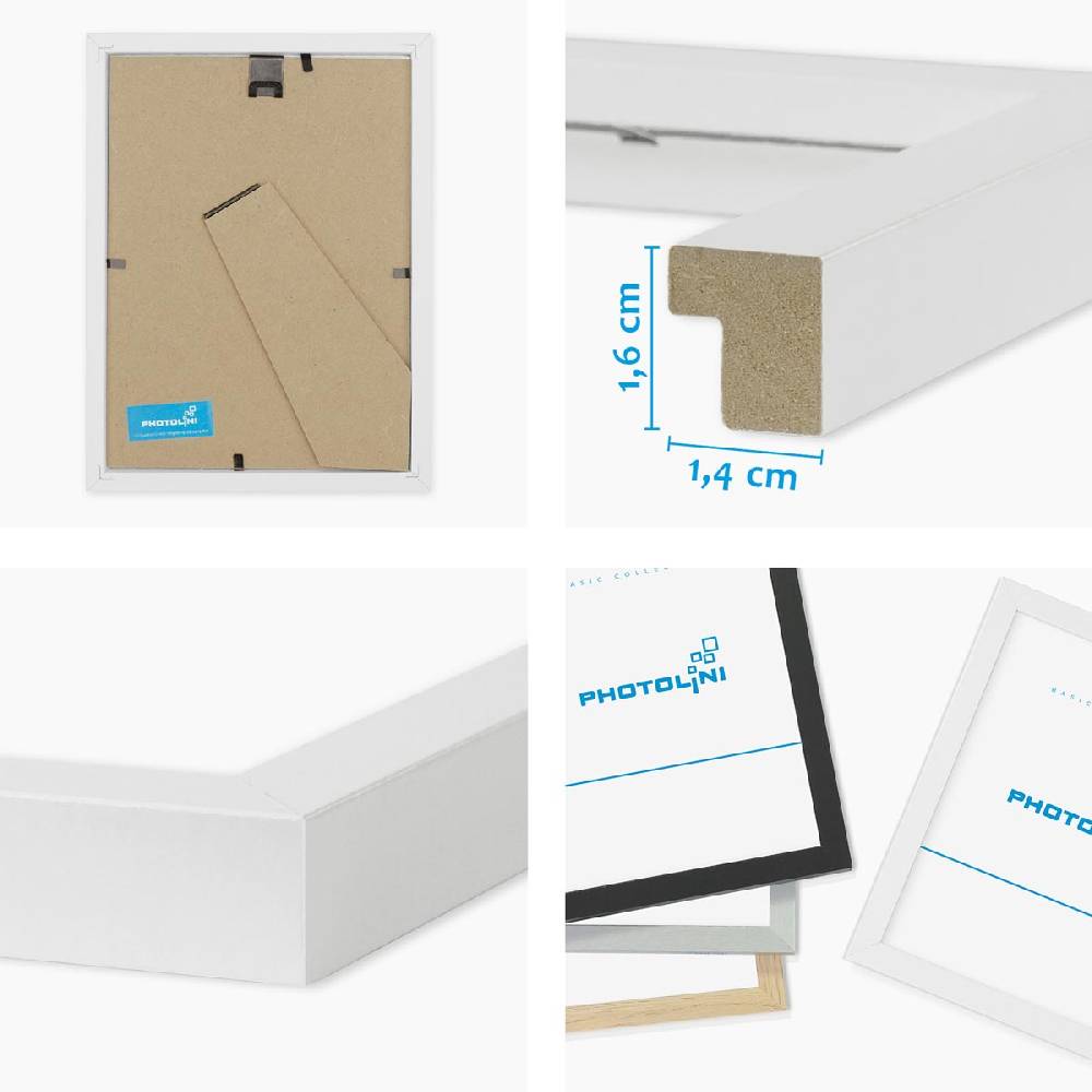 Photolini 4er Set MDF-Bilderrahmen Modern Weiß mit Bilderleiste Online