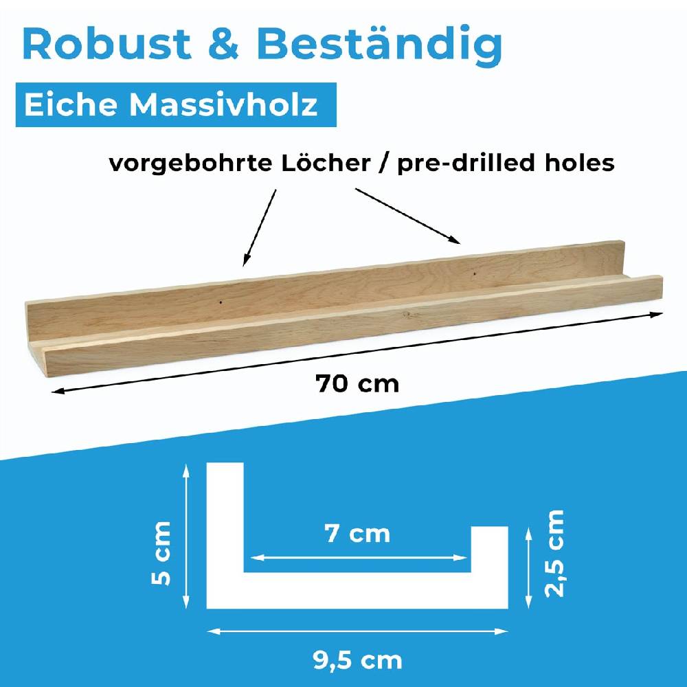 Photolini 2er Set Bilderleiste Eiche Massiv 70 cm Fabrikverkauf