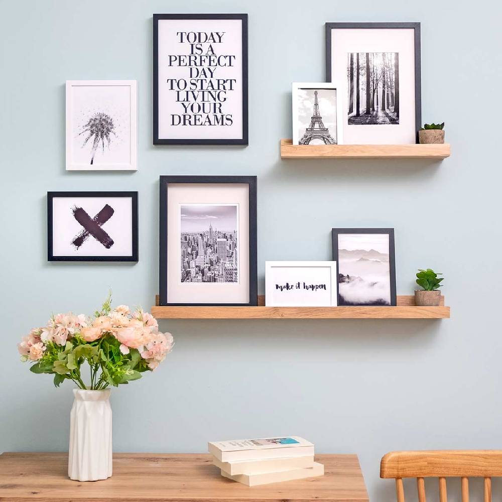 Photolini 2er Set Bilderleiste Eiche Massiv 70 cm Fabrikverkauf