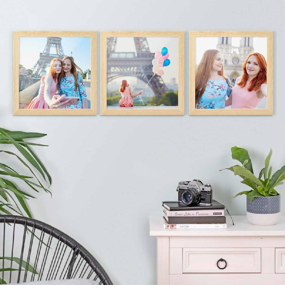 Photolini 3er Bilderrahmen-Set 30x30 cm Natur breit modern MDF-Holz mit Acrylglas Kostenloser Versand