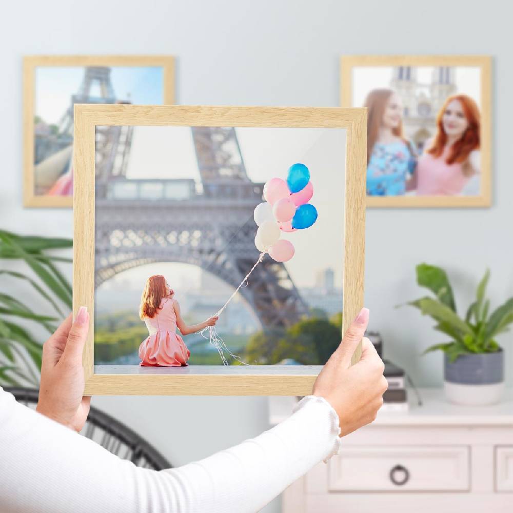 Photolini 3er Bilderrahmen-Set 30x30 cm Natur breit modern MDF-Holz mit Acrylglas Kostenloser Versand