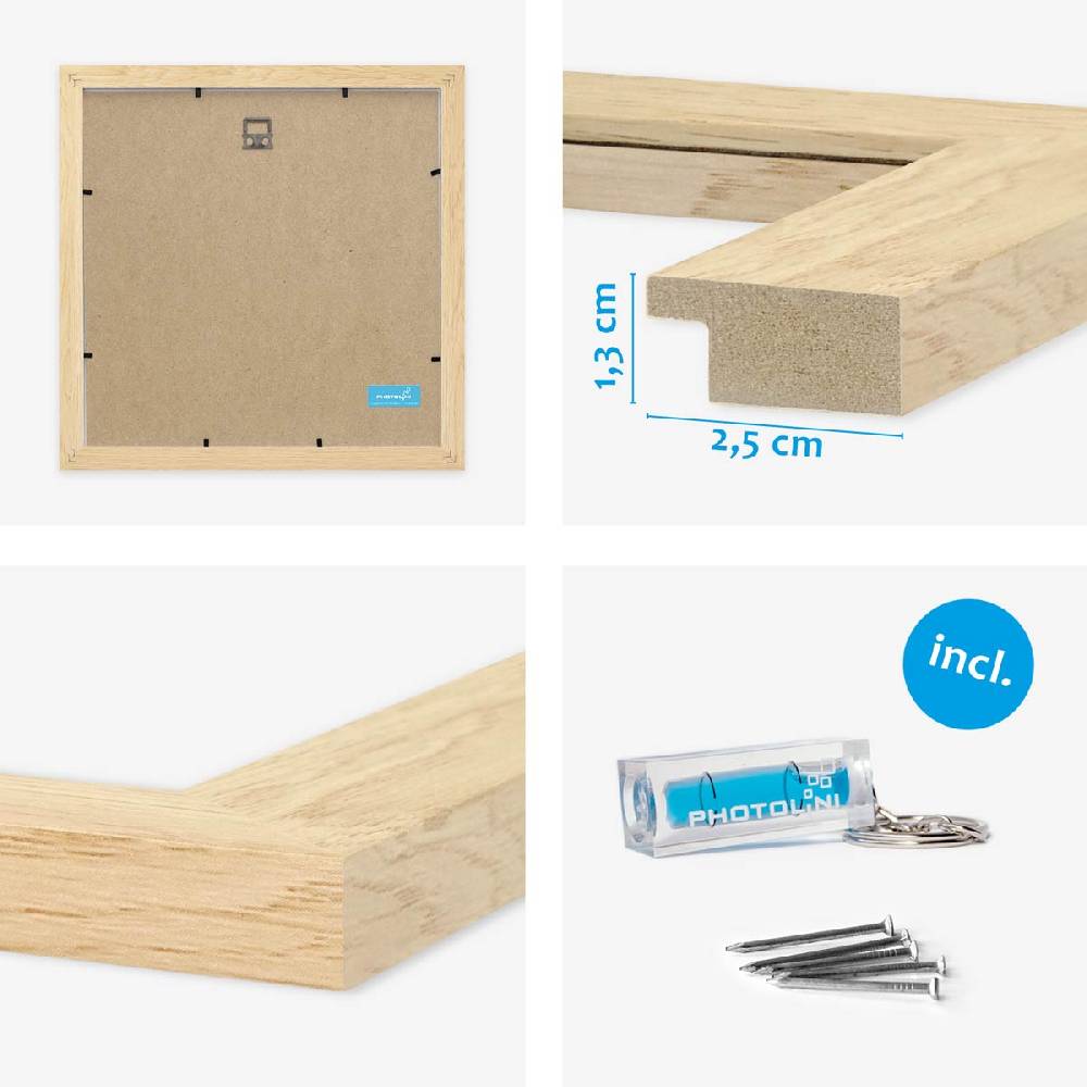 Photolini 3er Bilderrahmen-Set 30x30 cm Natur breit modern MDF-Holz mit Acrylglas Kostenloser Versand