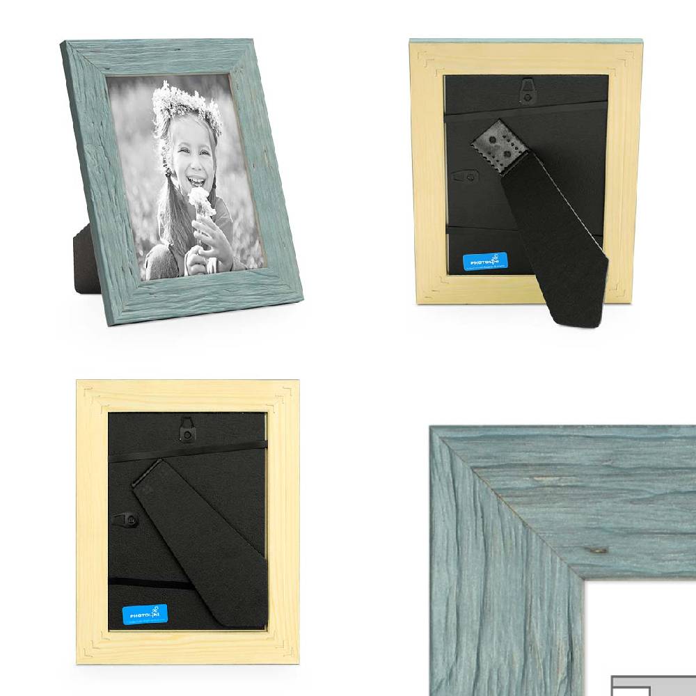 Photolini 5er Bilderrahmen-Set 10x10 cm Strandhaus Blau Rustikal Massivholz Limitierter Zeitrabatt