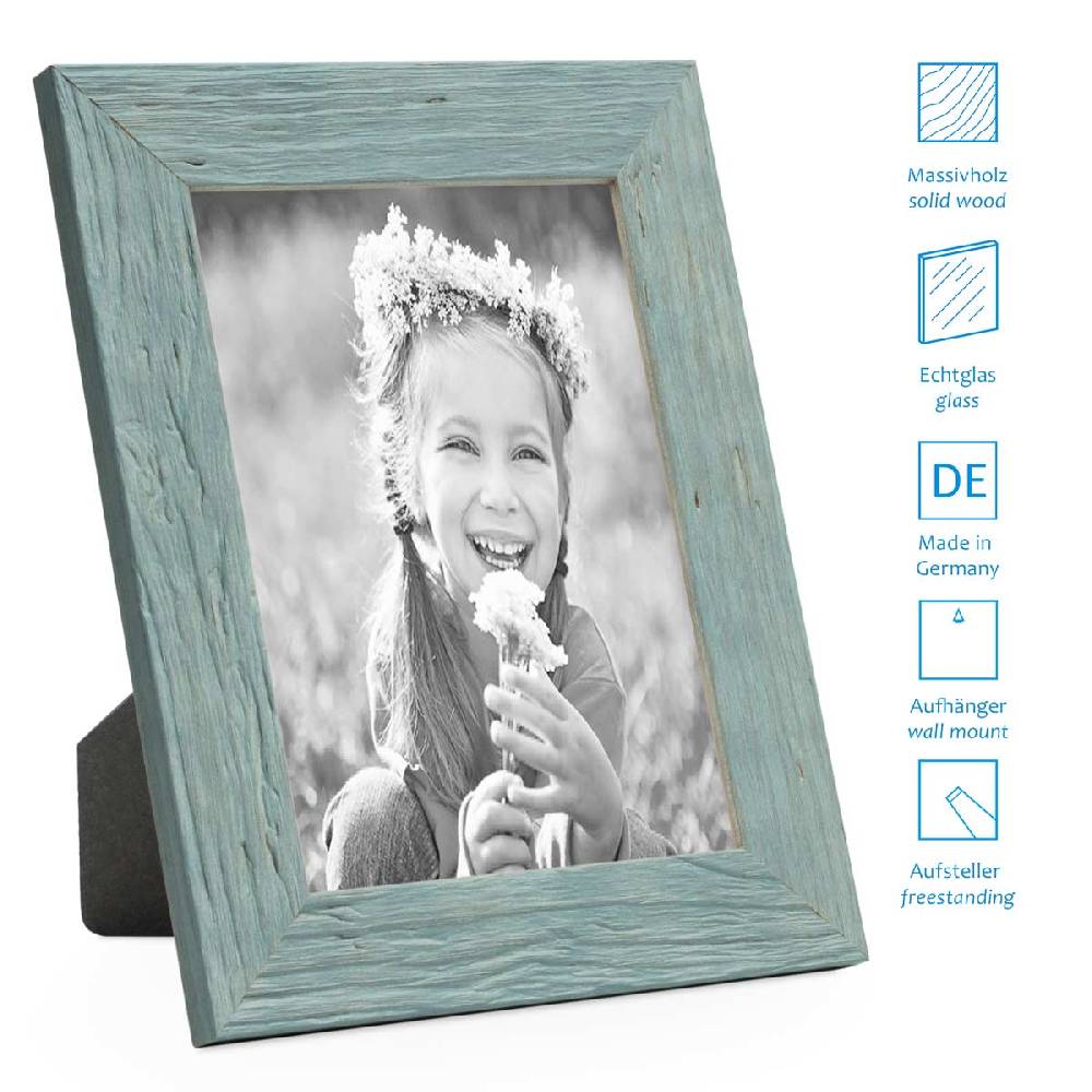 Photolini 5er Bilderrahmen-Set 10x10 cm Strandhaus Blau Rustikal Massivholz Limitierter Zeitrabatt