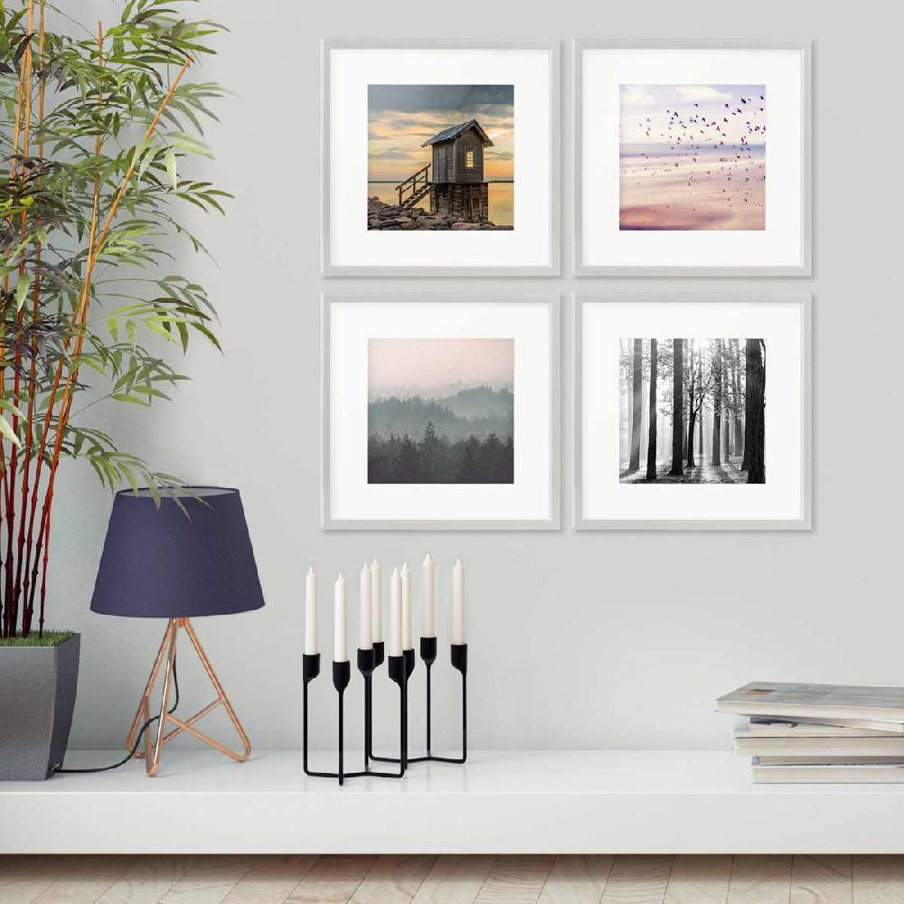 Photolini 4er Set Poster-Bilderrahmen 30x30 cm Modern Silber MDF mit Passepartout Rabatt