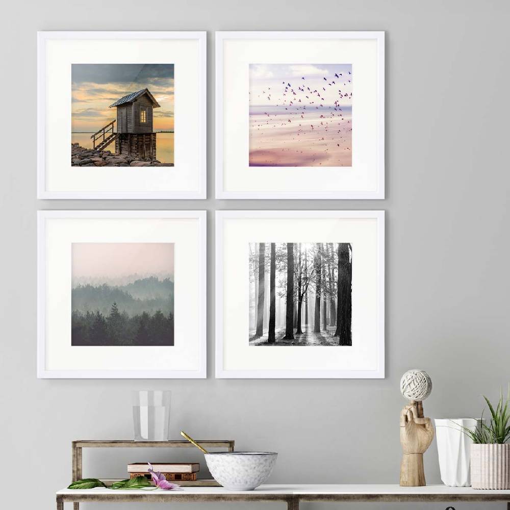 Photolini 4er Set Poster-Bilderrahmen 30x30 cm Modern Weiß MDF mit Passepartout Großer Ausverkauf