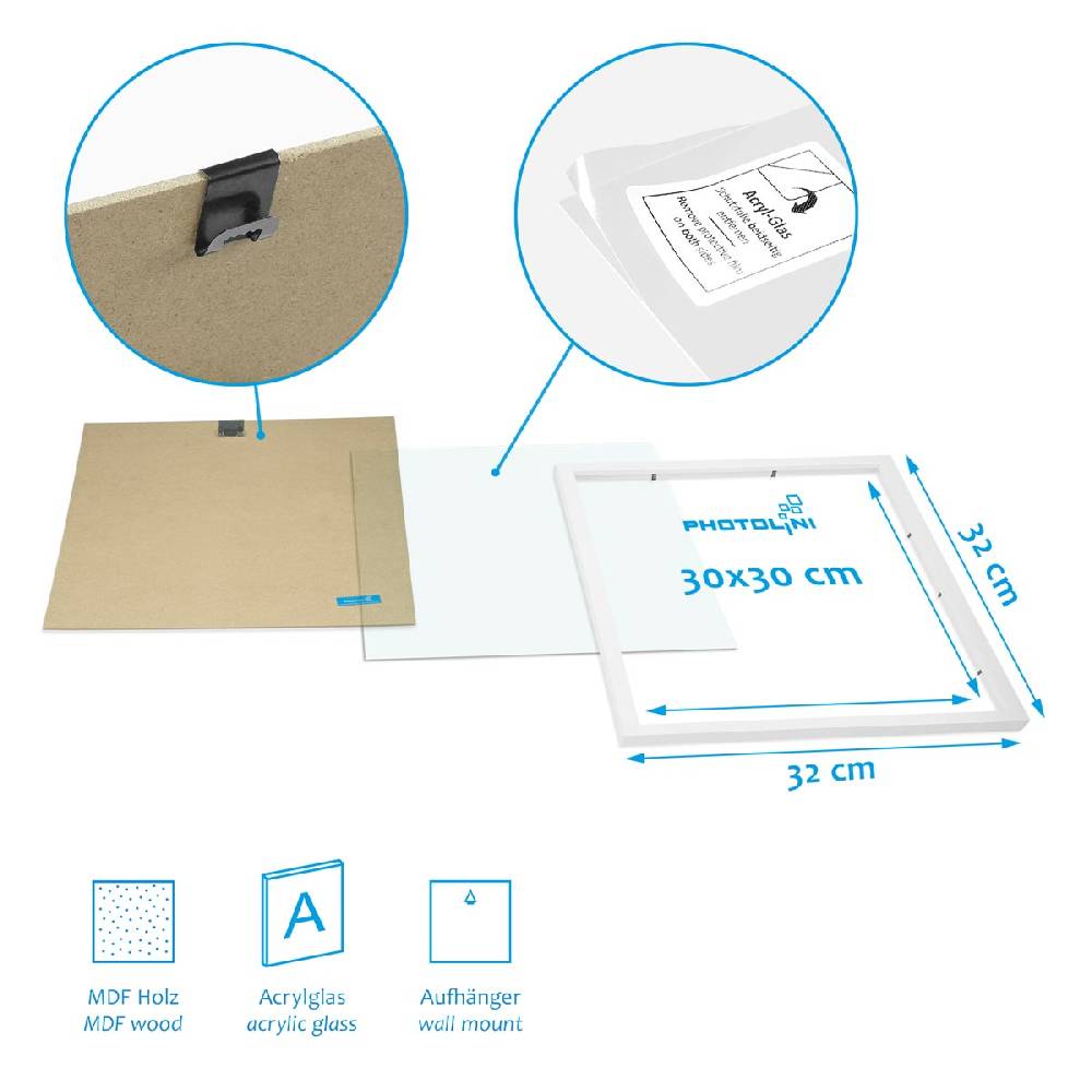 Photolini 4er Set Poster-Bilderrahmen 30x30 cm Modern Weiß MDF mit Passepartout Großer Ausverkauf