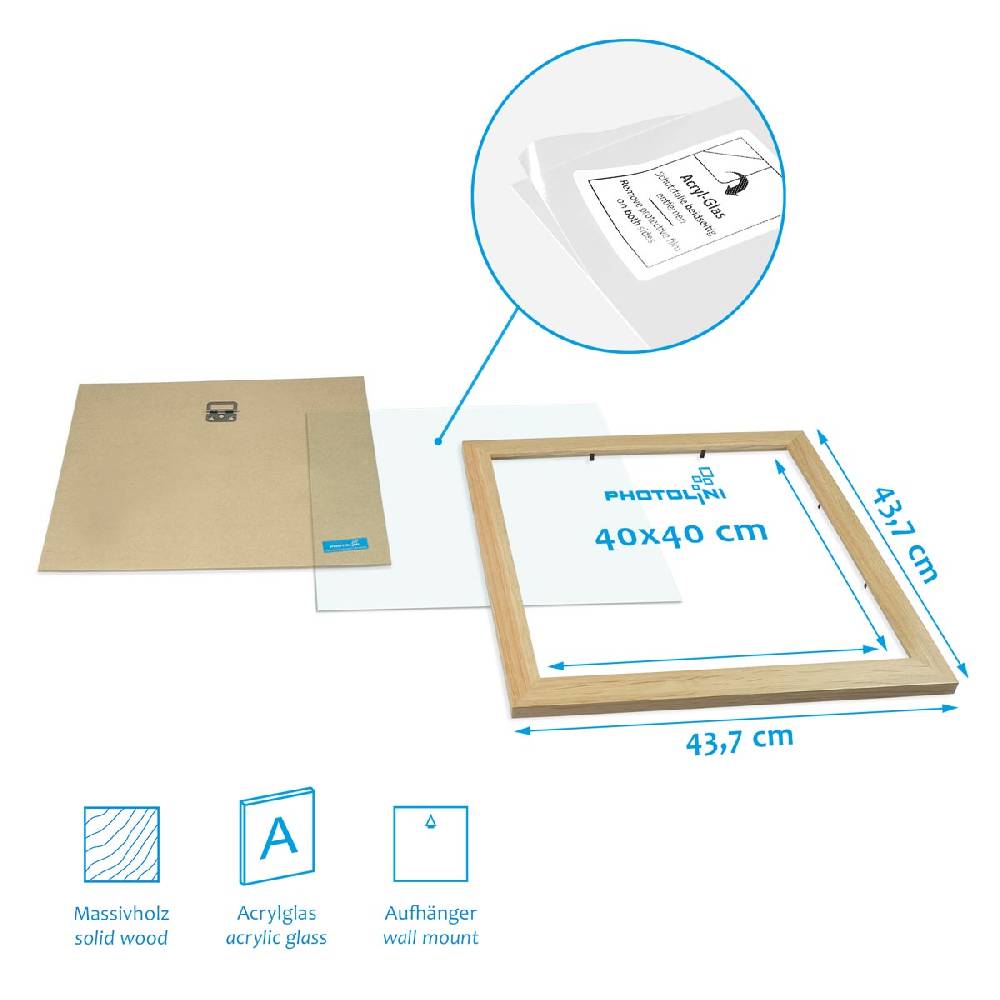 Photolini 3er Bilderrahmen-Set breit 40x40 cm Eiche Massivholzz | Acrylglas Flash Sale