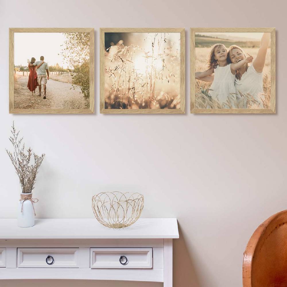 Photolini 3er Bilderrahmen-Set breit 40x40 cm Eiche Massivholzz | Acrylglas Flash Sale