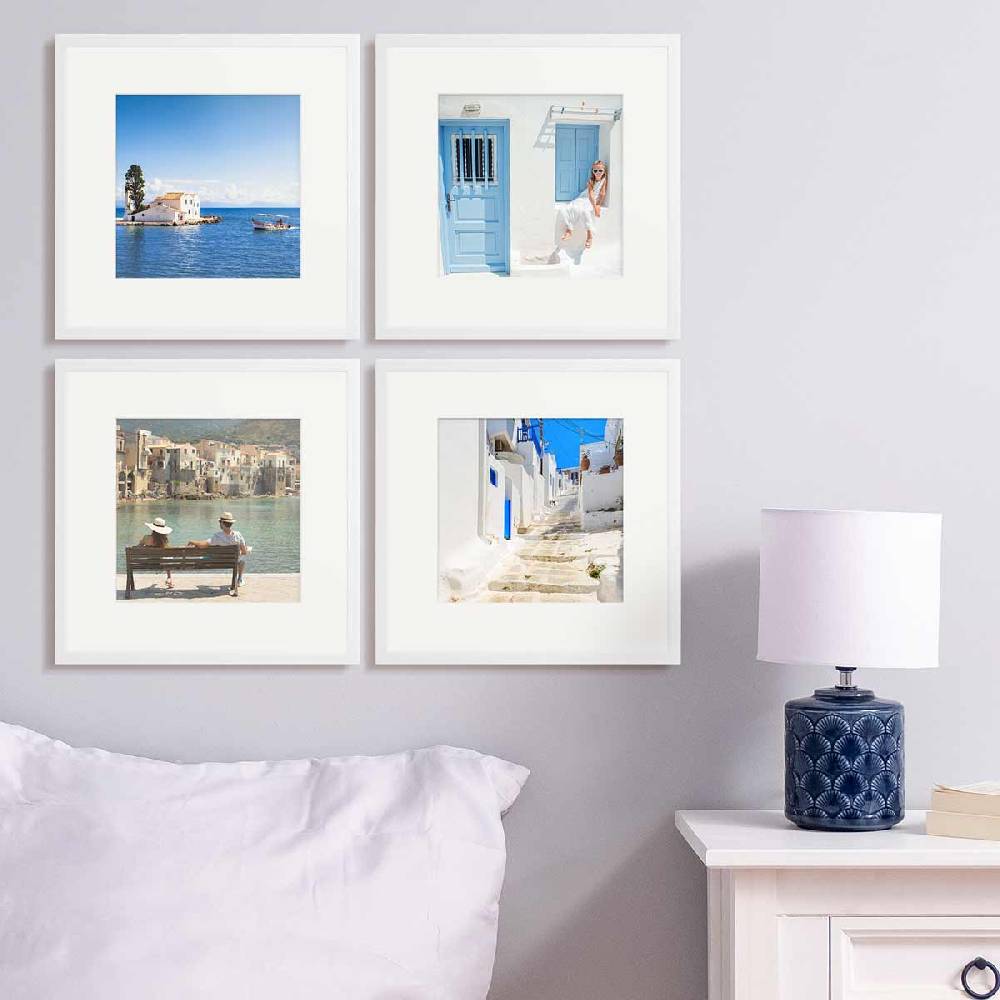 Photolini 4er Bilderrahmen-Set Weiß 30x30 cm mit Passepartout Massivholz mit Acrylglasscheibe Online Shopping