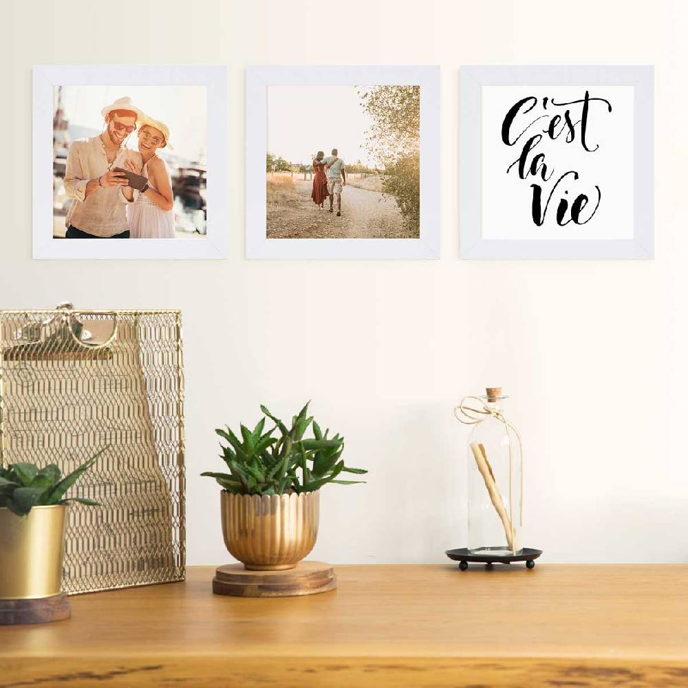 Photolini 3er Bilderrahmen-Set 20x20 cm breit Weiß MDF-Holz | Acrylglas Preisnachlass
