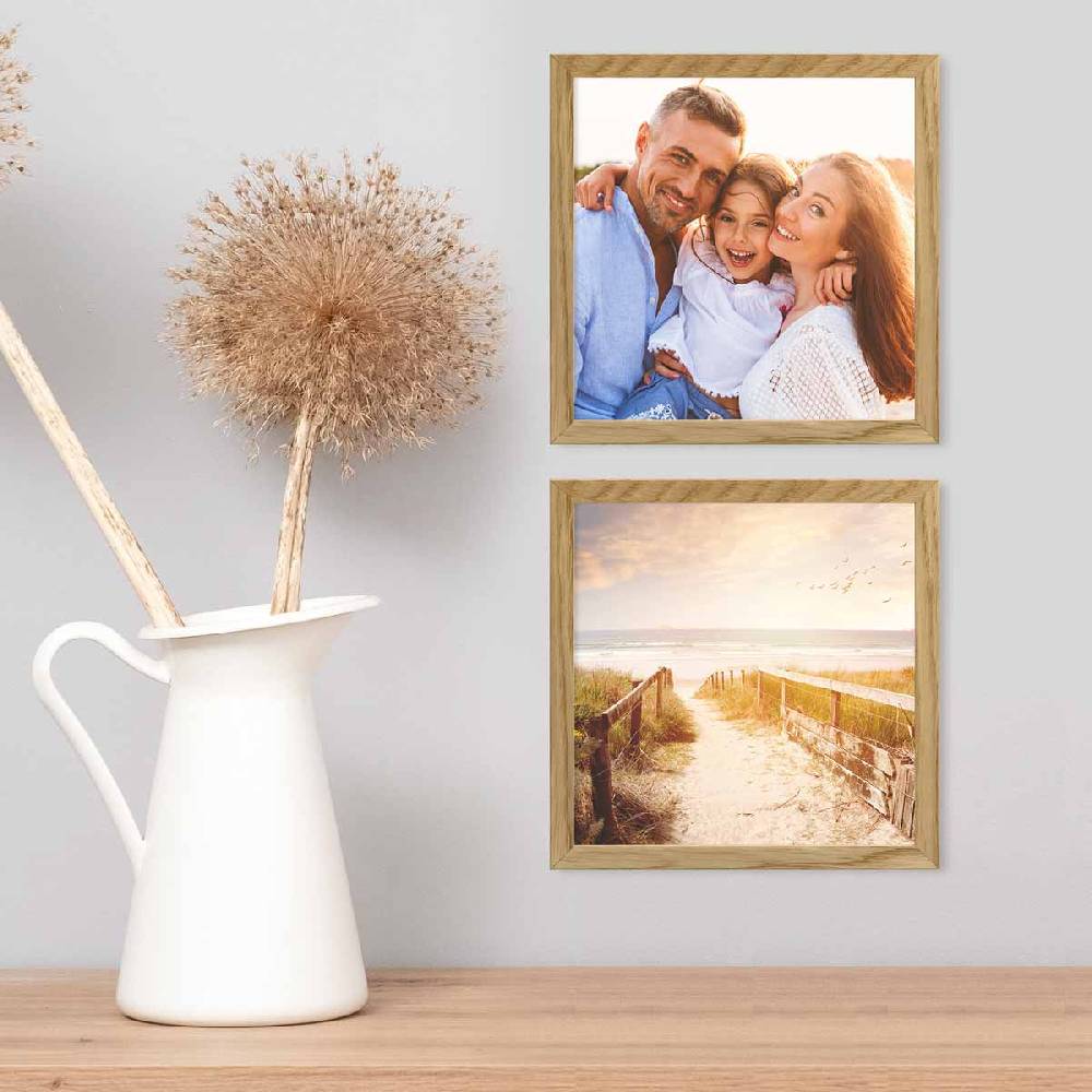 Photolini Holzrahmen Eiche 2er Set 20x20 cm mit Acrylglas Saisonschlussverkauf