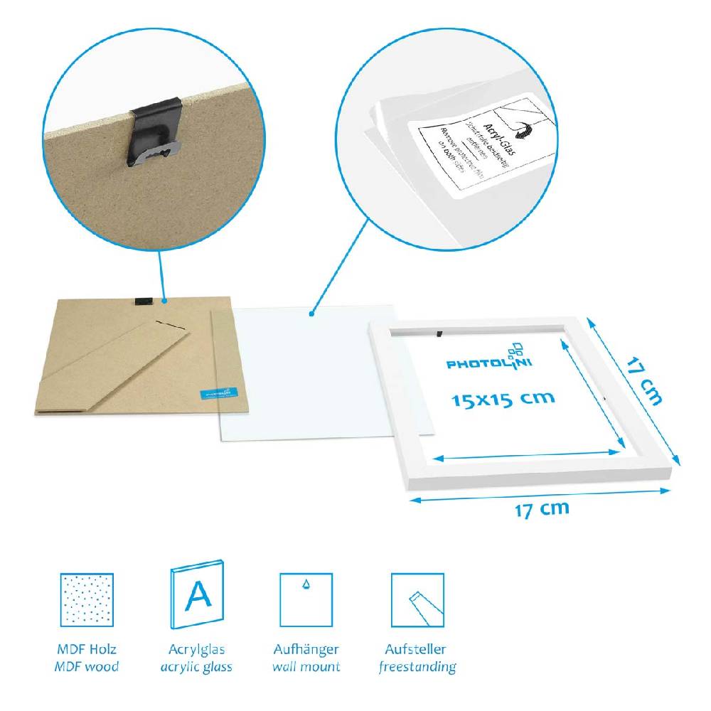 Photolini 3er Bilderrahmen-Set 15x15 cm Modern Weiß aus MDF mit Acrylglas Black Friday