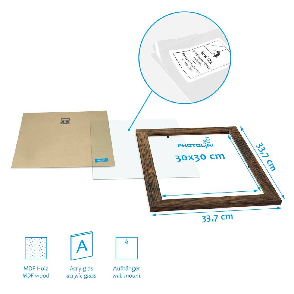 Photolini 3er Bilderrahmen-Set 30x30 cm Modern Eiche Dunkel MDF Basic Collection | Acrylglas Muttertagsangebot