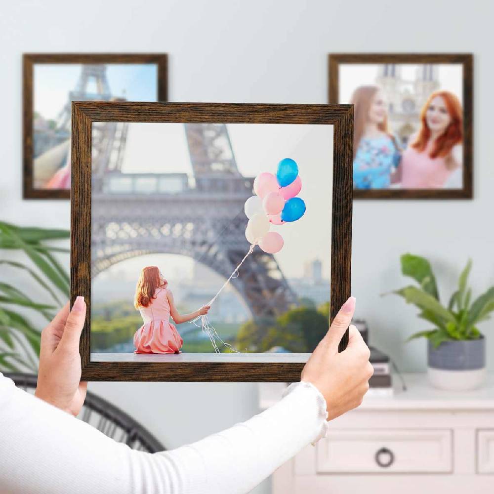 Photolini 3er Bilderrahmen-Set 30x30 cm Modern Eiche Dunkel MDF Basic Collection | Acrylglas Muttertagsangebot