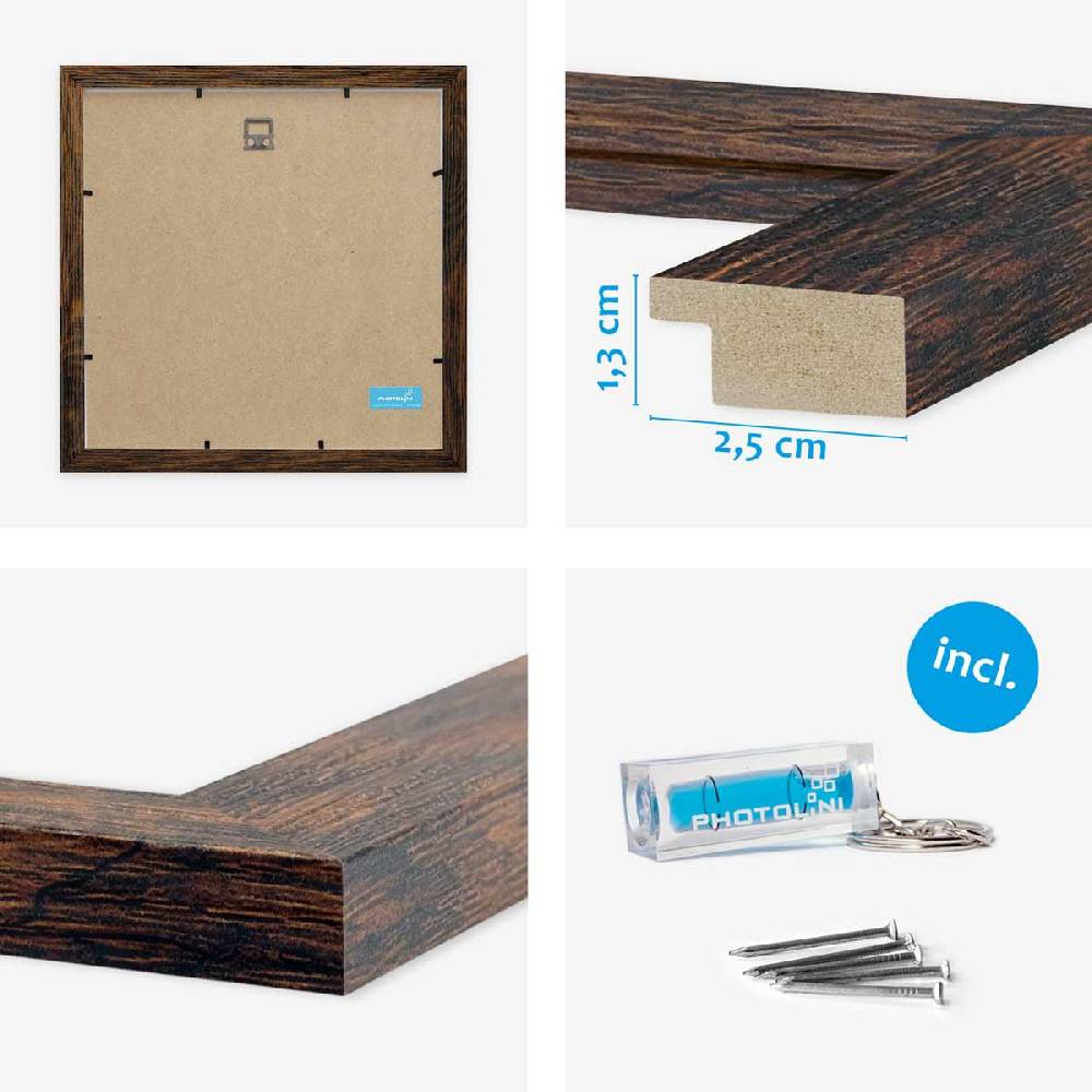 Photolini 3er Bilderrahmen-Set 30x30 cm Modern Eiche Dunkel MDF Basic Collection | Acrylglas Muttertagsangebot