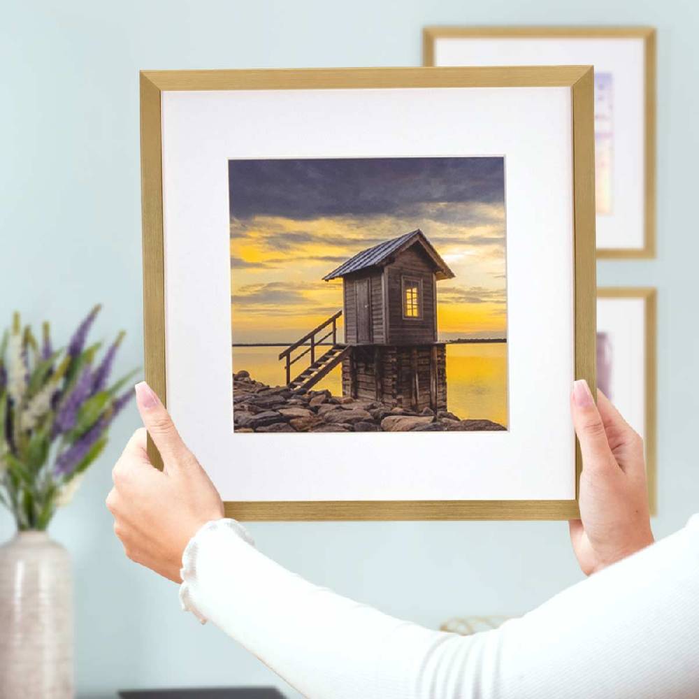 Photolini 4er Set Poster-Bilderrahmen 30x30 cm Modern Gold MDF mit Passepartout Vatertagsangebot