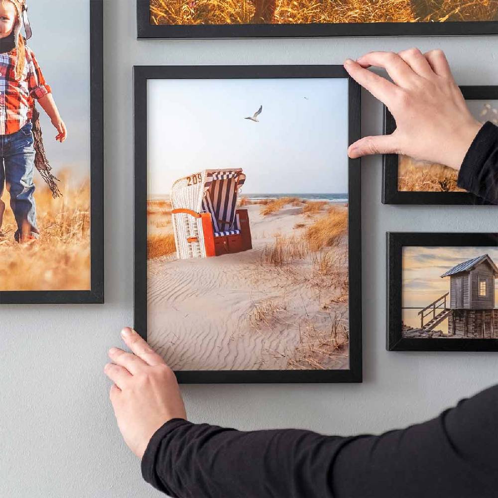 Photolini 17er Bilderrahmen-Set Schwarz Massivholz Schmal 10x15 bis 30x40 cm mit Acrylglasscheibe Top Angebot