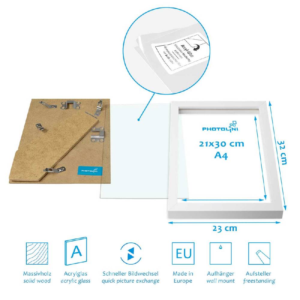 Photolini 15er Bilderrahmen-Set Weiß aus Massivholz Schmal Treppenhaus 10x15 bis 21x30 cm mit Acrylglasscheibe Exklusive Angebote