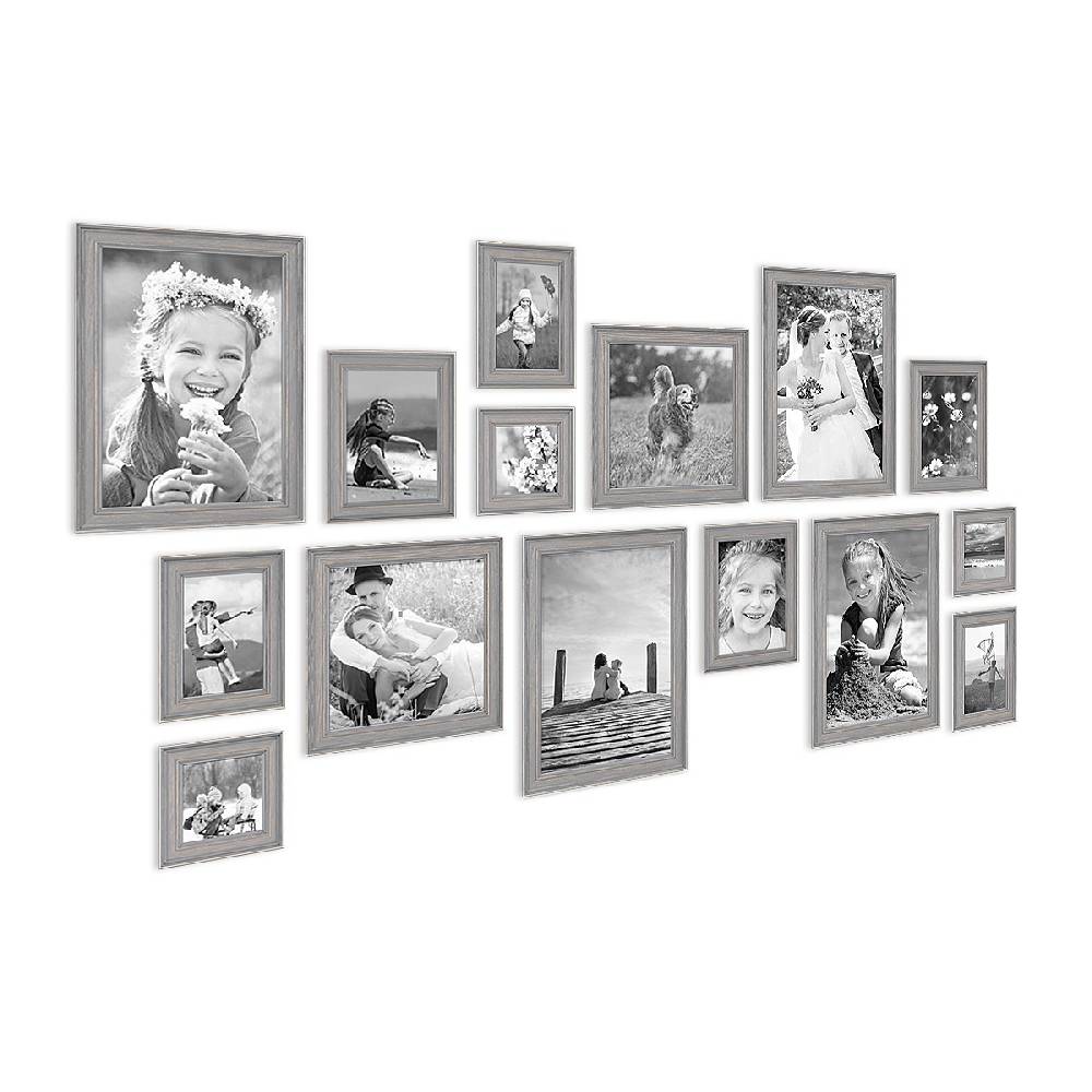 Photolini 15er Bilderrahmen-Set Skandinavisch Landhaus-Stil Grau-Braun Blitzangebot