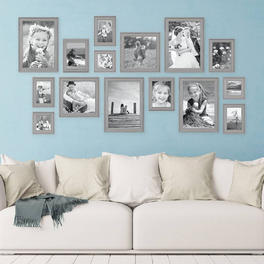 Photolini 15er Bilderrahmen-Set Skandinavisch Landhaus-Stil Grau-Braun Blitzangebot