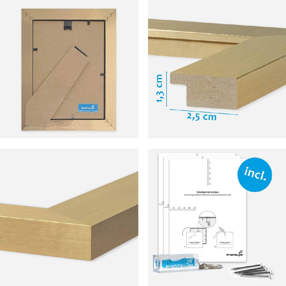 Photolini 15er Bilderrahmen-Set Gold breit modern MDF-Holz mit Acrylglas Bestseller