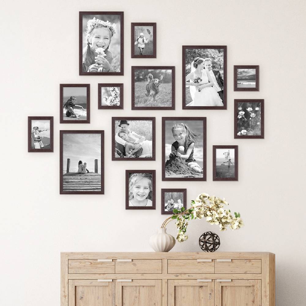 Photolini 15er Set Landhaus-Bilderrahmen Nuss Modern Massivholz Räumungsverkauf