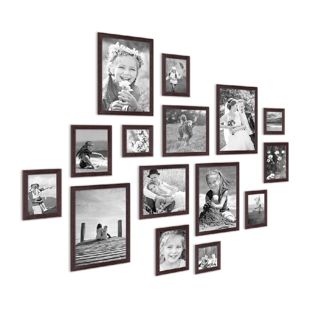 Photolini 15er Set Landhaus-Bilderrahmen Nuss Modern Massivholz Räumungsverkauf