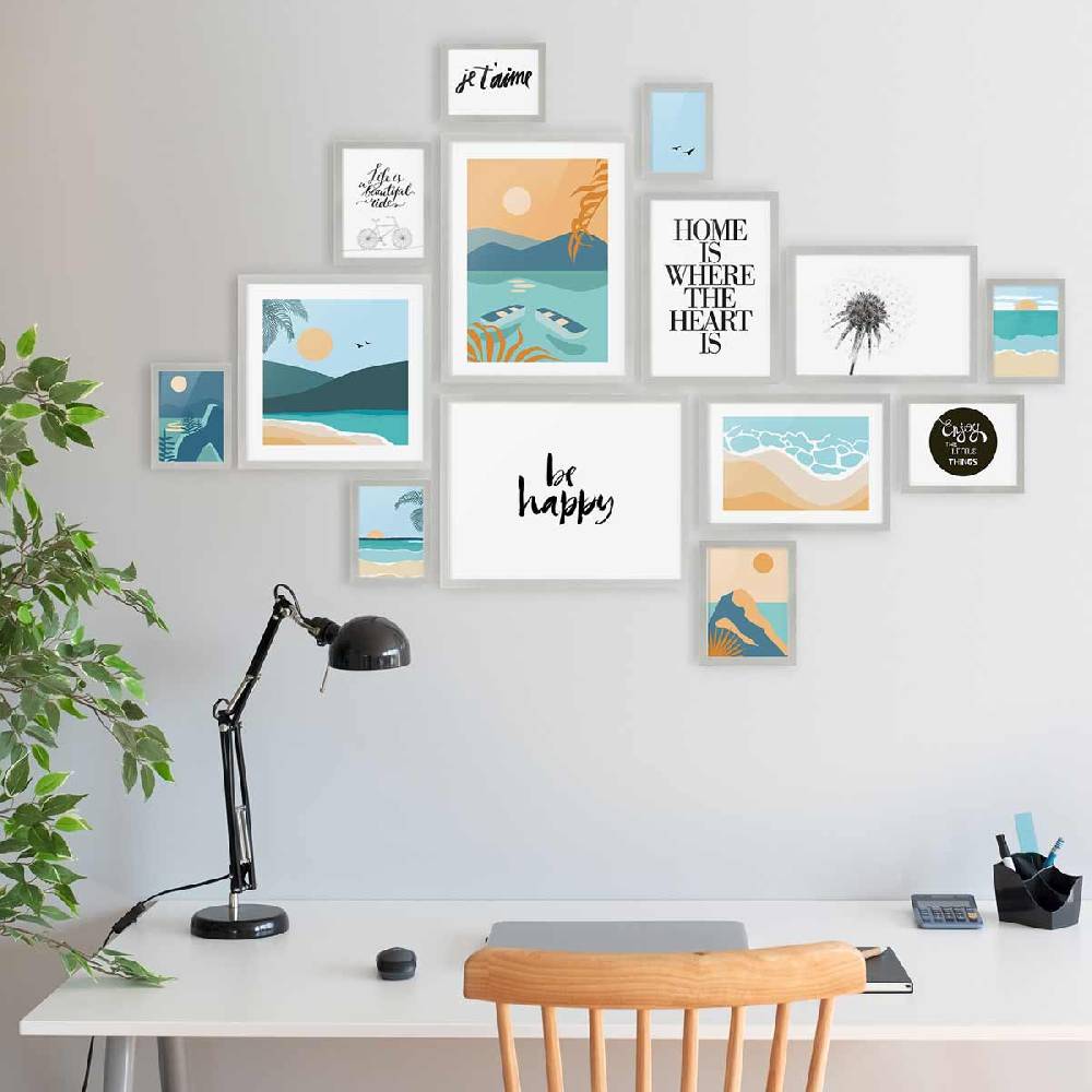 Photolini 14er Bilderrahmen-Set Modern Silber aus MDF Kauf eins, bekomm eins gratis