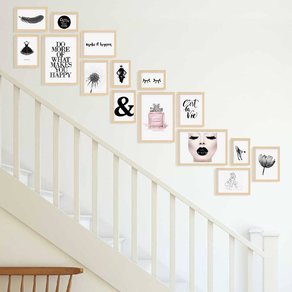 Photolini 15er Bilderwand Treppenhaus - Bilderrahmen-Set Modern Natur aus MDF Sonderangebote