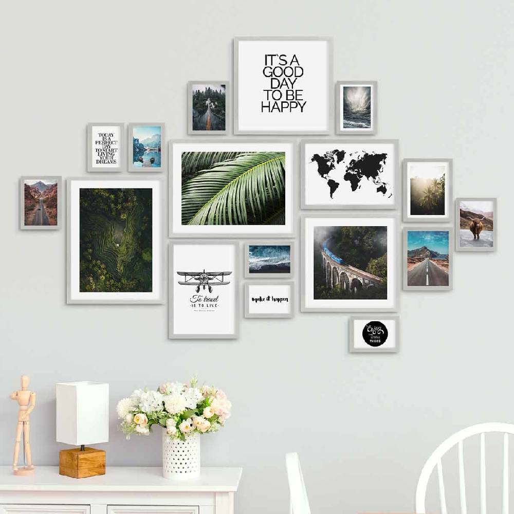 Photolini 17er Bilderrahmen-Set Modern Silber aus MDF Tiefpreis