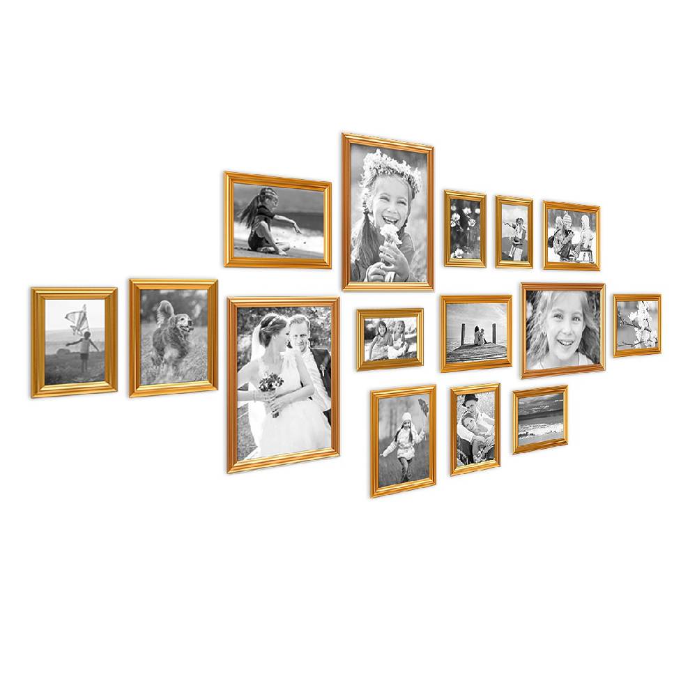 Photolini 15er Bilderrahmen-Set Gold Barock Antik aus Kunststoff Super Sparpreis