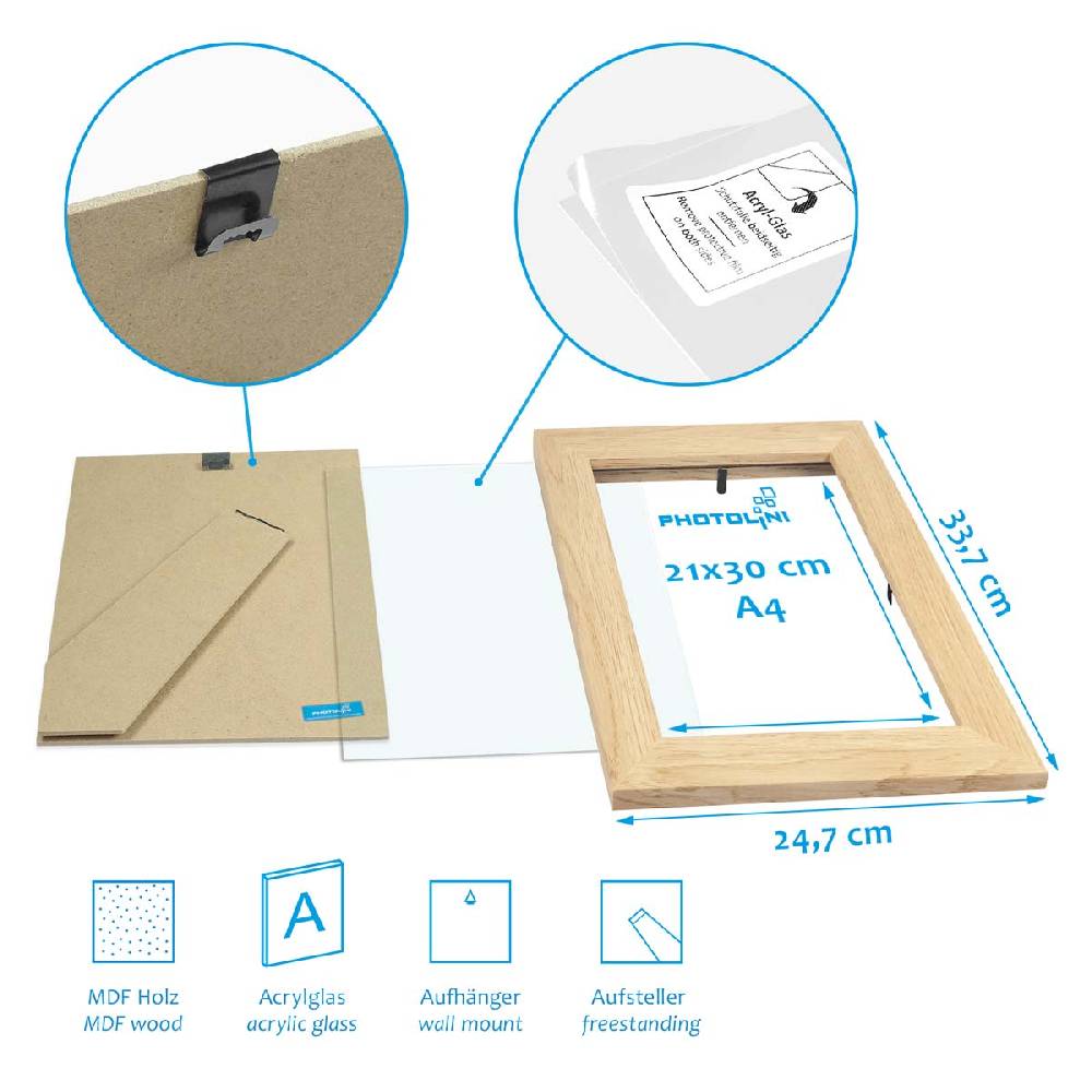 Photolini 15er Bilderrahmen-Set Natur breit modern MDF-Holz mit Acrylglas Begrenzte Freigabe
