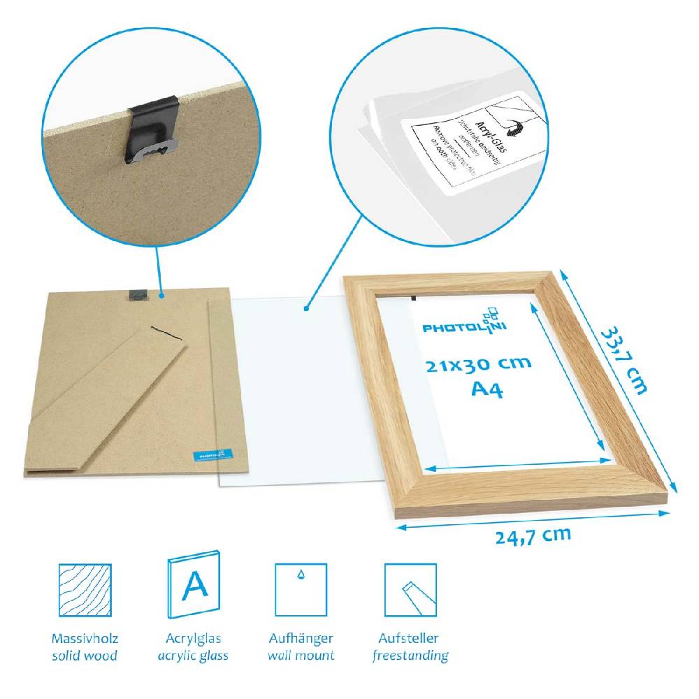 Photolini 15er Bilderrahmen-Set Eiche breit modern Massivholz mit Acrylglas Letzte 3 Tage