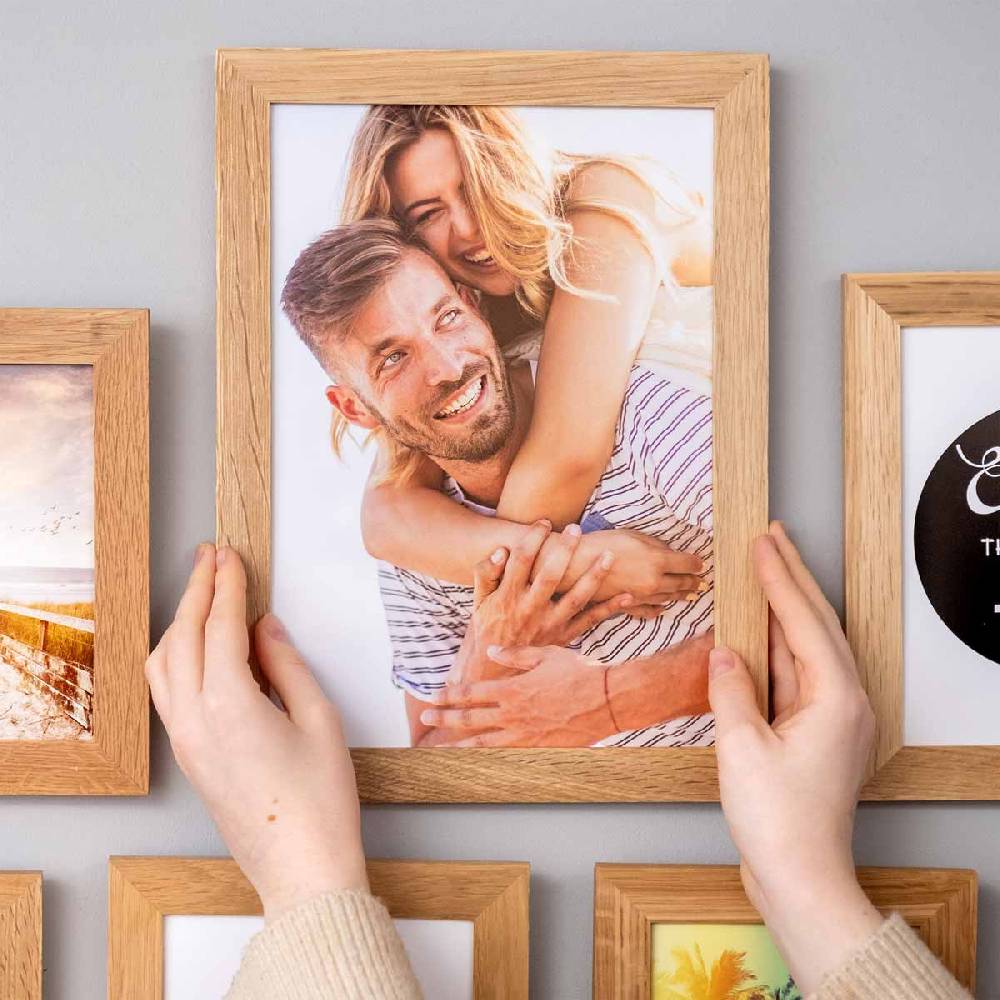 Photolini 15er Bilderrahmen-Set Eiche breit modern Massivholz mit Acrylglas Letzte 3 Tage