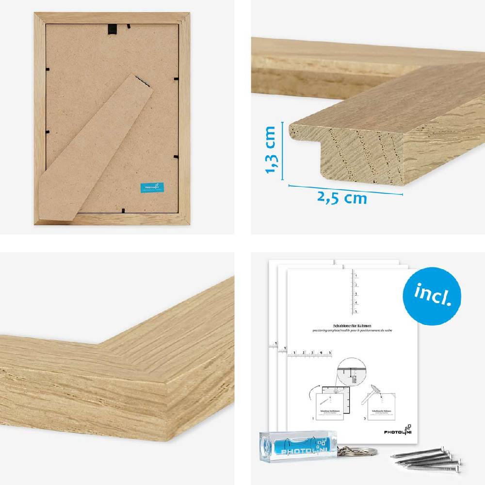 Photolini 15er Bilderrahmen-Set Eiche breit modern Massivholz mit Acrylglas Letzte 3 Tage