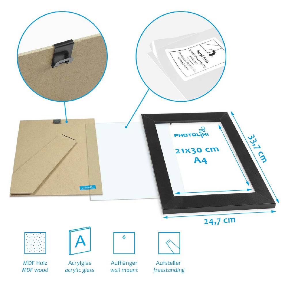Photolini 8er Bilderrahmen-Set Schwarz breit modern MDF-Holz mit Acrylglas Zeitbegrenzte Promotion