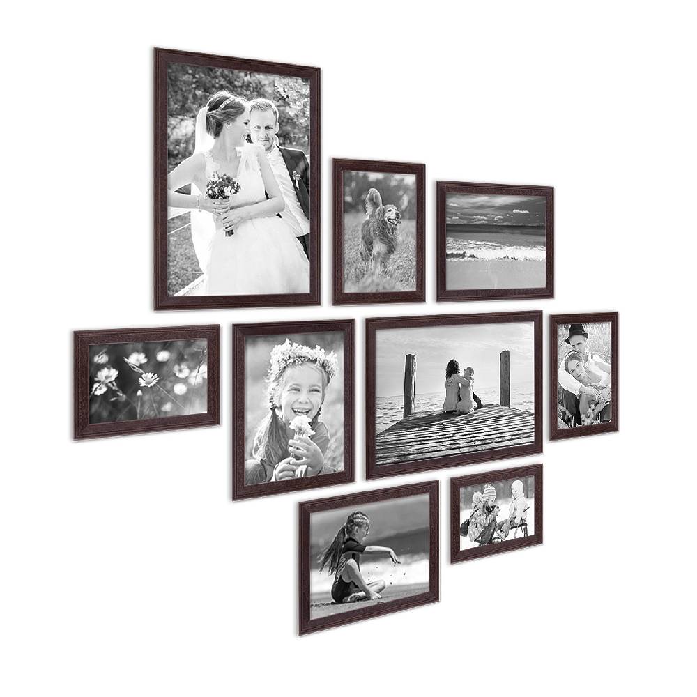 Photolini 9er Set Landhaus-Bilderrahmen Nuss Modern Massivholz-Rahmen und Zubehör Bis zu 50% Rabatt